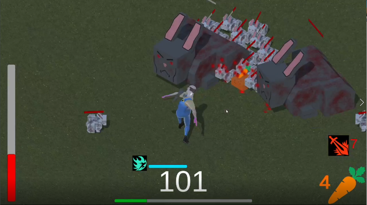 Carrot Farmer gameplay — an isometric farm overrun by rabbits