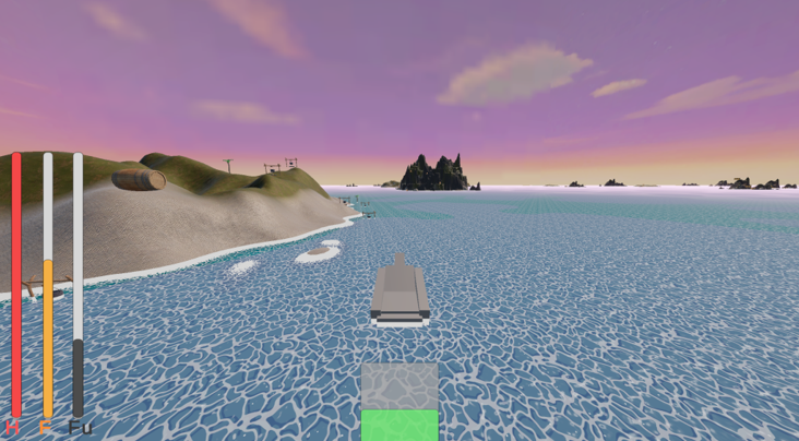 Dissertation project — boat and procedurally generated islands at sunset
